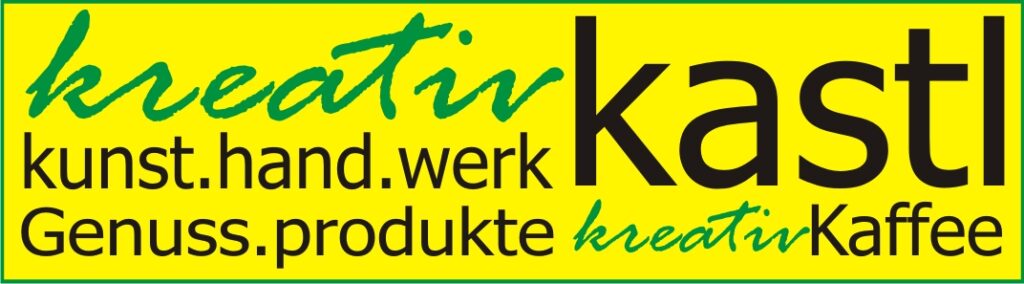 Kreativ Kastl Logo - gelb mit grüner und schwarzer Schrift