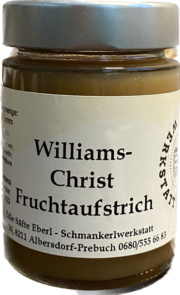 Handgemachter Fruchtaufstrich aus hofeigenen und sonnengereiften Williams Christ Birnen